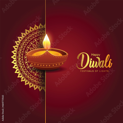 happy Diwali greetings. rangoli decoration with Diya. vector illustration