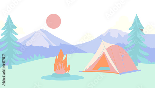 シンプルなキャンプイラスト © irohasuAI_AdobeStoc