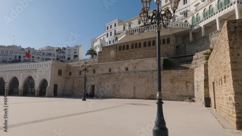 Tangier, Morocco: Historical plaza with iconic architecture and stone walls - panoramic