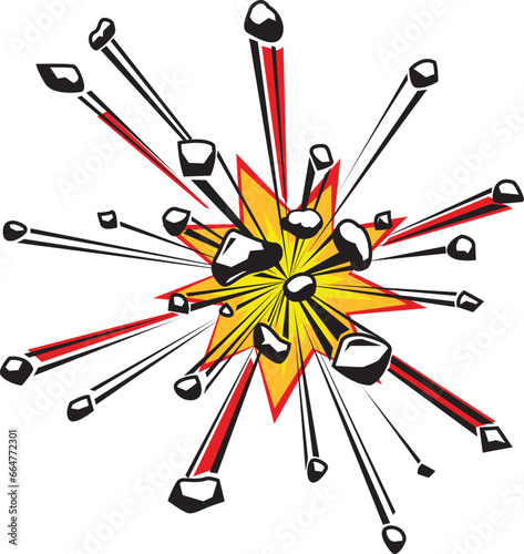 Cartoon Explosion, Cartoon dynamite or bomb explosion, fire set. Boom clouds and smoke elements for ui game design. Dangerous explosive detonation, atomic comics detonators for mobile animation, isola