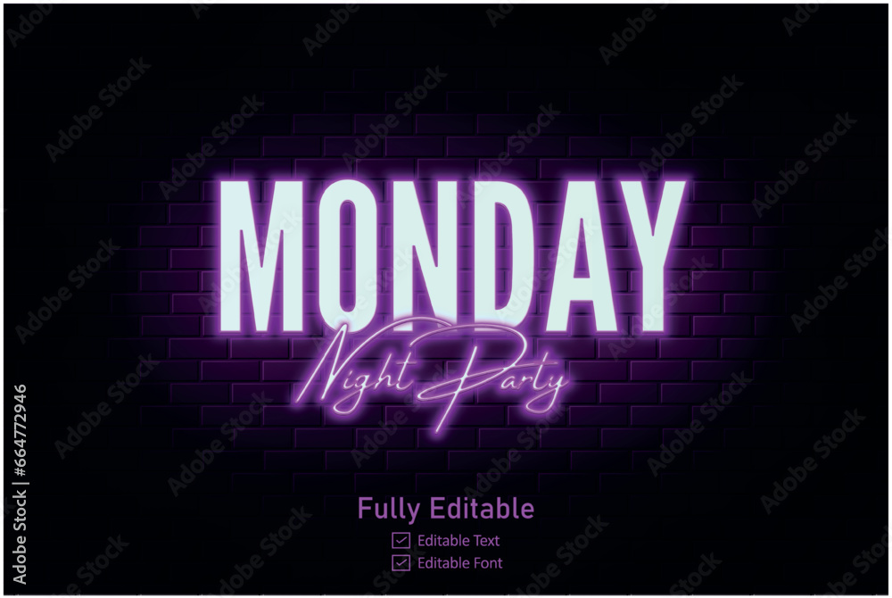 Fototapeta premium Vector neon effect logo for neon text effect and neon light night party editable text effect and night club