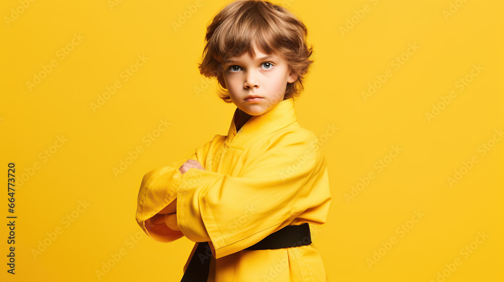 child in kimono isolated on yellow background child in kimono isolated on yellow background