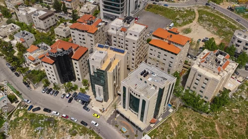 Modern Buildings At The City Of Ramallah In The Central West Bank, State of Palestine. Aerial Shot Modern Buildings At The City Of Ramallah In The Central West Bank, State of Palestine. Aerial Shot