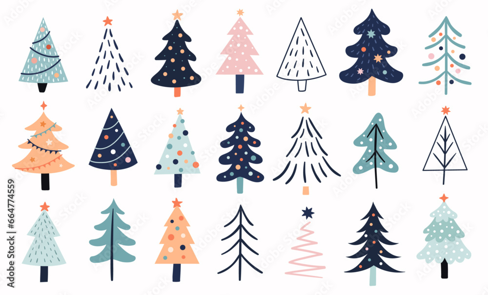 Obraz premium Doodle set of winter christmas trees