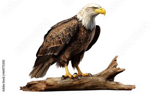 Stunning Eagle Bird Standing on the Wood on a Clear Surface or PNG Transparent Background.