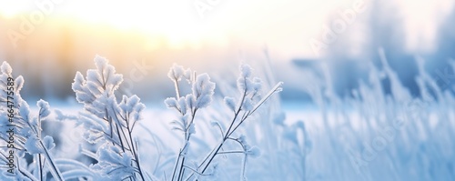 Frozen snowy grass, winter natural abstract background. beautiful winter landscape. © MstSanta