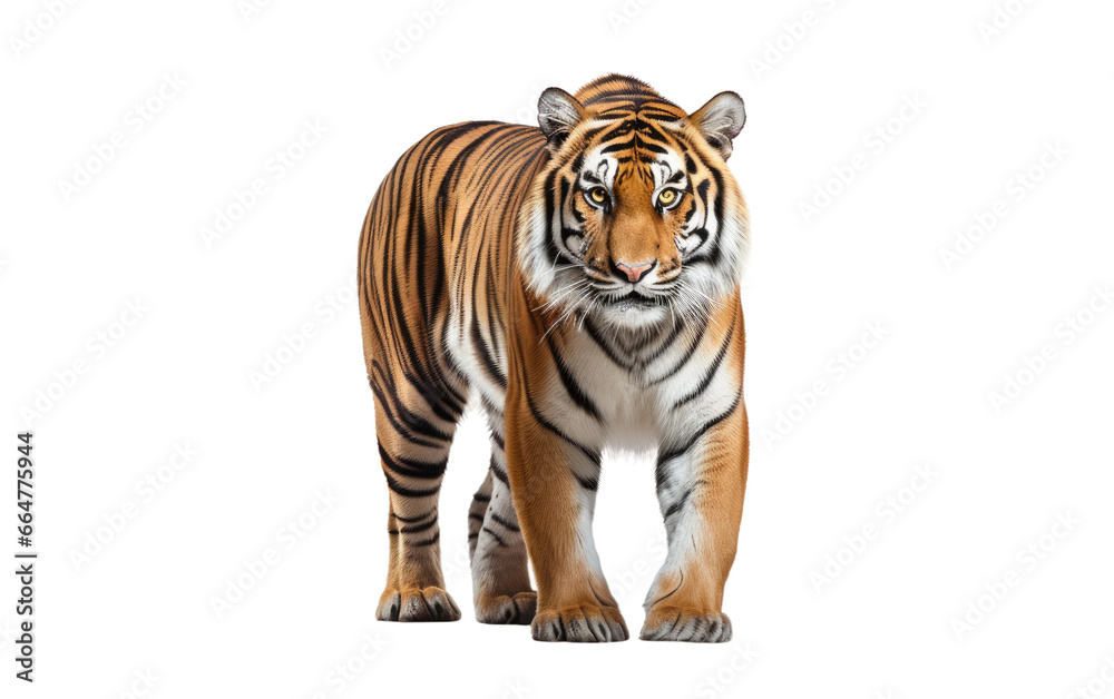Portrait Majestic Tiger Afoot on a Clear Surface or PNG Transparent Background.