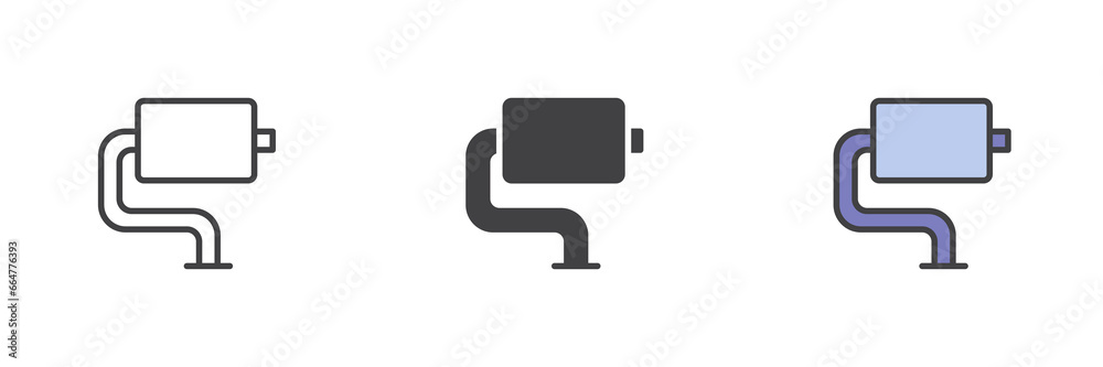 Car exhaust pipe different style icon set Car exhaust pipe different style icon set
