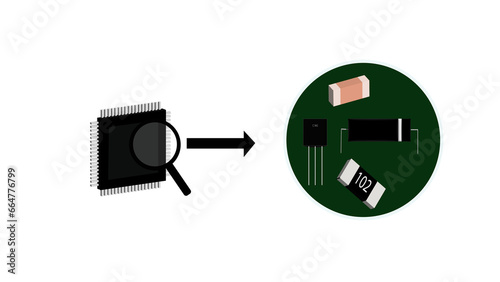 illustration of processor electronic components or IC or integrated circuit, ufs, emmc, and smd components photo