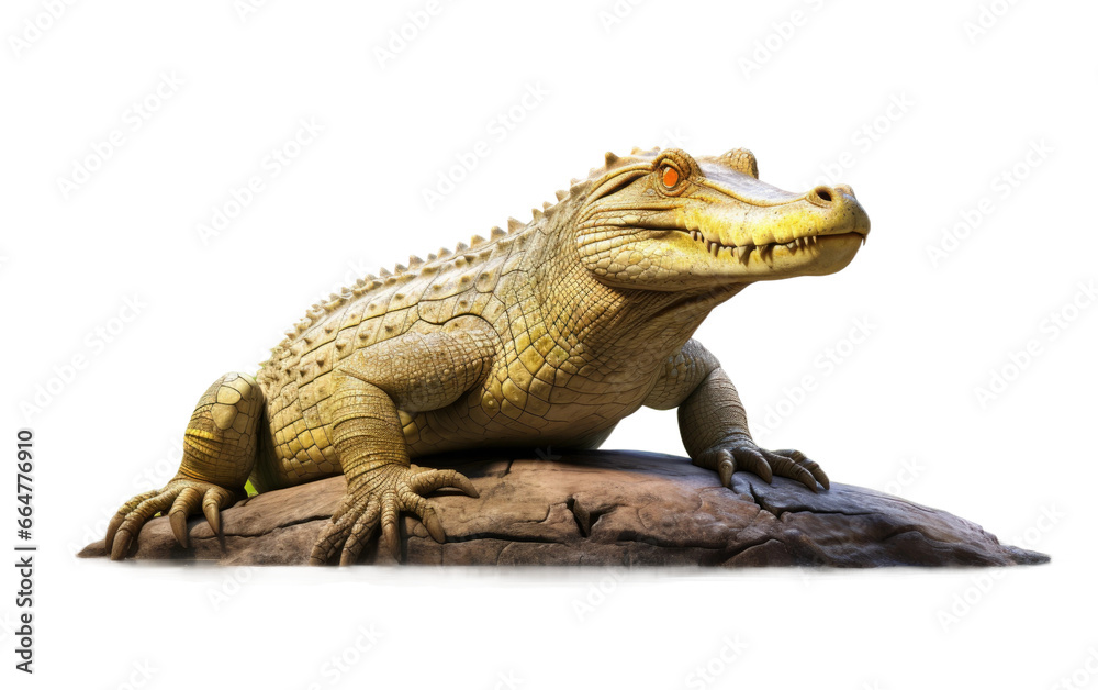 Fototapeta premium Majesty Caiman Bipedal Stance on Stone on a Clear Surface or PNG Transparent Background.