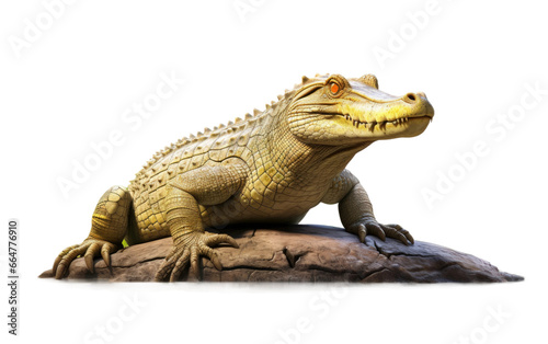 Majesty Caiman Bipedal Stance on Stone on a Clear Surface or PNG Transparent Background. © Usama