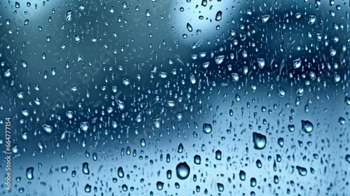 Raindrops on the window. Blue tone.
