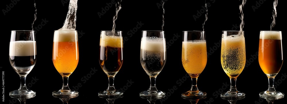 Pouring beer into a glass on a black background.