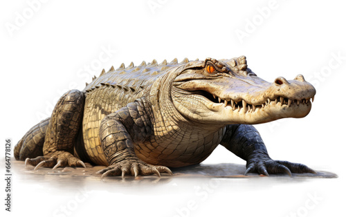 Stunning Crocodile on Solid Dry Ground on a Clear Surface or PNG Transparent Background.