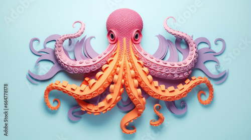 Octopus made in paper cut craft,  Layered paper,  Paper craft,  Minimal design,  Pastel color