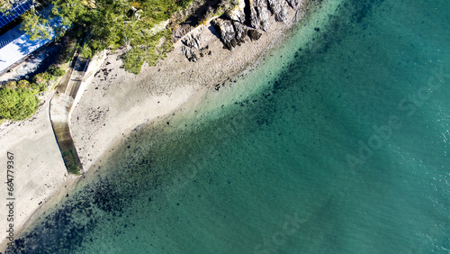 Top down view over the coastline of Helston Passage.  