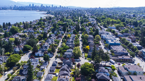 View of Kitsilano on a sunny summer's day with Downtown Vancouver in the background. 