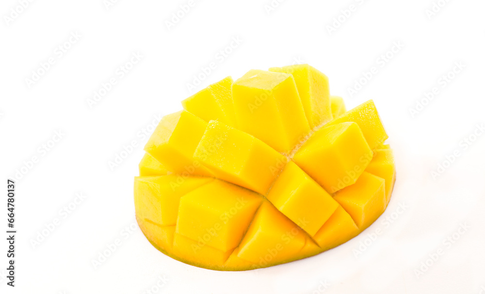 Mango fruit cube isolated on white background Mango fruit cube isolated on white background