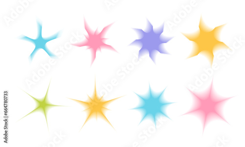 Blurred star set. Colorful y2k shapes collection. Abstract retro graphic design elements