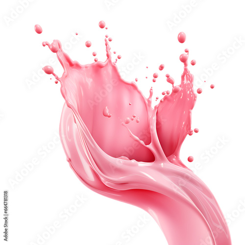 Strawberry falling into pink milk or yogurt splash, 3d illustration isolated