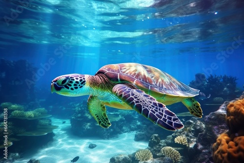 Green turtle at the seawater. © MstSanta