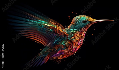 hummingbird logo with multiple colors flying through the air.. © MstSanta