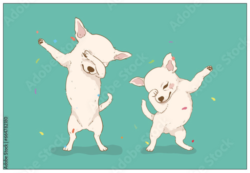 cute chihuahua dog dubbing dance cool cartoon vector ,poster, postcard and cover design	