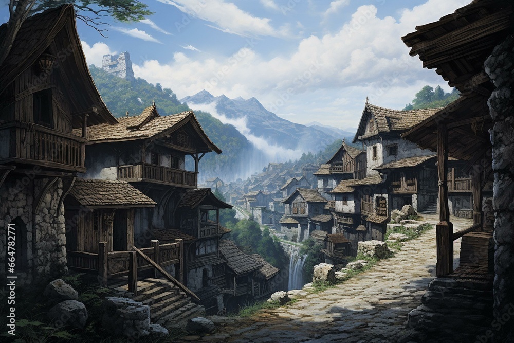 Mountain village. Generative AI
