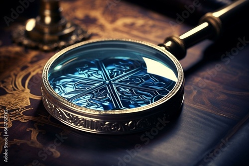 A magnifying glass symbolizes studying and exploring linguistics through analysis, closer examination, and learning. Generative AI photo
