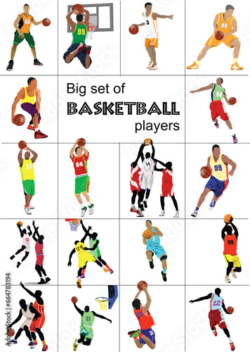 Big set of Basketball players. Vector illustration