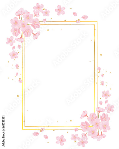 桜と金の長方形フレーム © Fluorite.S