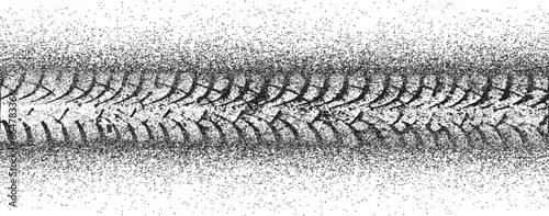 Vector Print Textured Tire Track . Design Element . Car tread silhouette . Mud splash grunge tire texture. Tyre track banner .