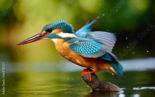 The common kingfisher wetlands bird colored feathers from different birds. © MstSanta