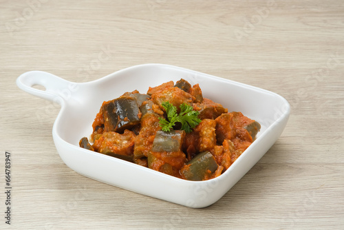 Terong Balado, stir fried eggplant with spices, traditional Indonesian food. 