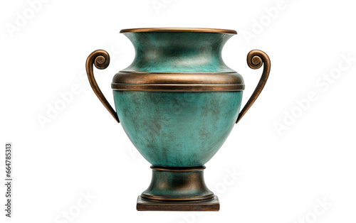 Shinning and Simple Bronze Verdigris Vase on a Clear Surface or PNG Transparent Background.