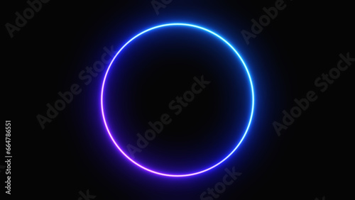 黒背景にネオンの円。紫と青に光るネオン素材。