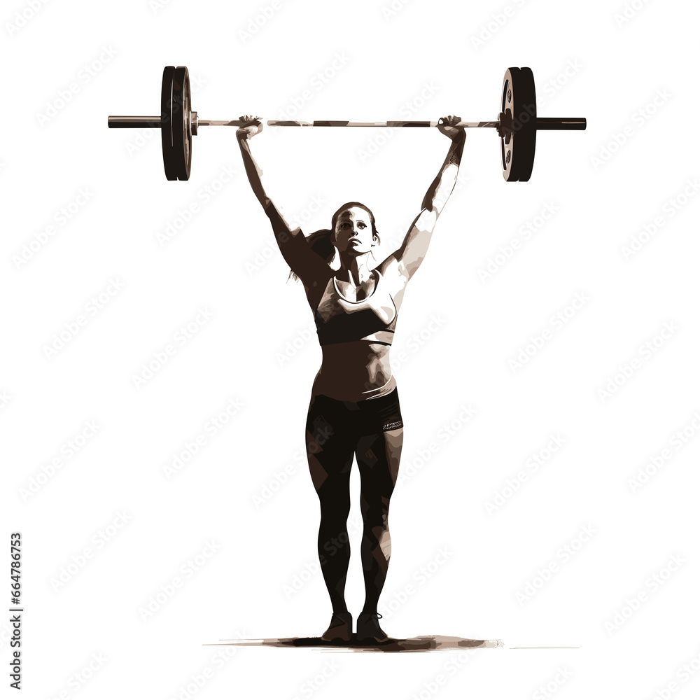 Obraz premium Black silhouette of a female athlete practicing bodybuilding exercises