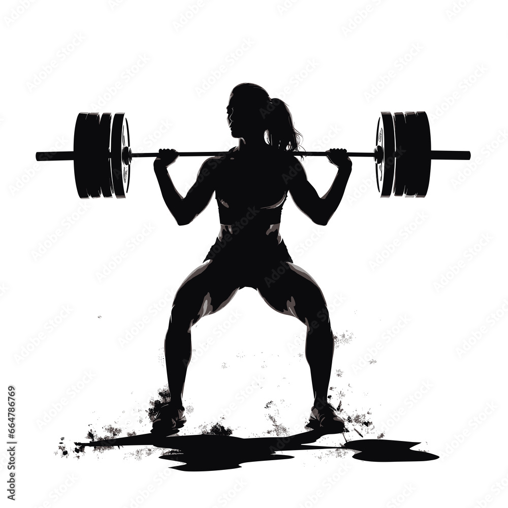 Black silhouette of a female athlete practicing bodybuilding exercises