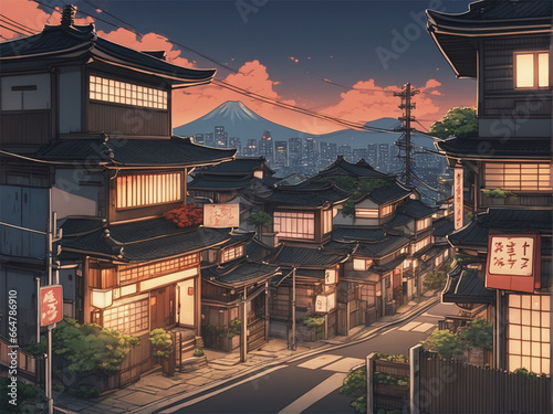 Enchanting Evening in Tokyo Beautiful Japanese Cityscape with Charming Streets and Lined Houses