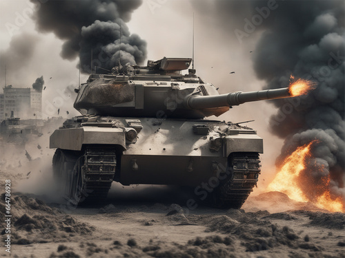 Warzone Fury Armored Tank Unleashes Devastating Power as Bombs Explode on the Battlefield
