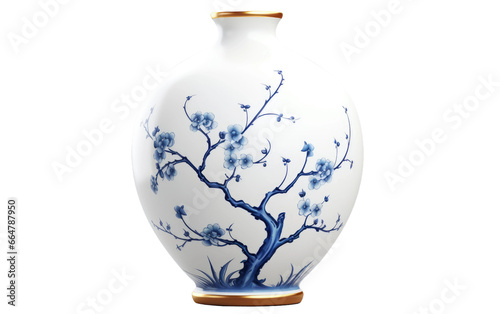 Shinning and Designed Chinoiseries Porcelain Vase on a Clear Surface or PNG Transparent Background.