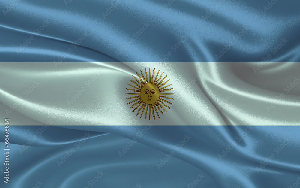 3d waving realistic silk national flag of Argentina. Happy national day Argentina flag background. close up
