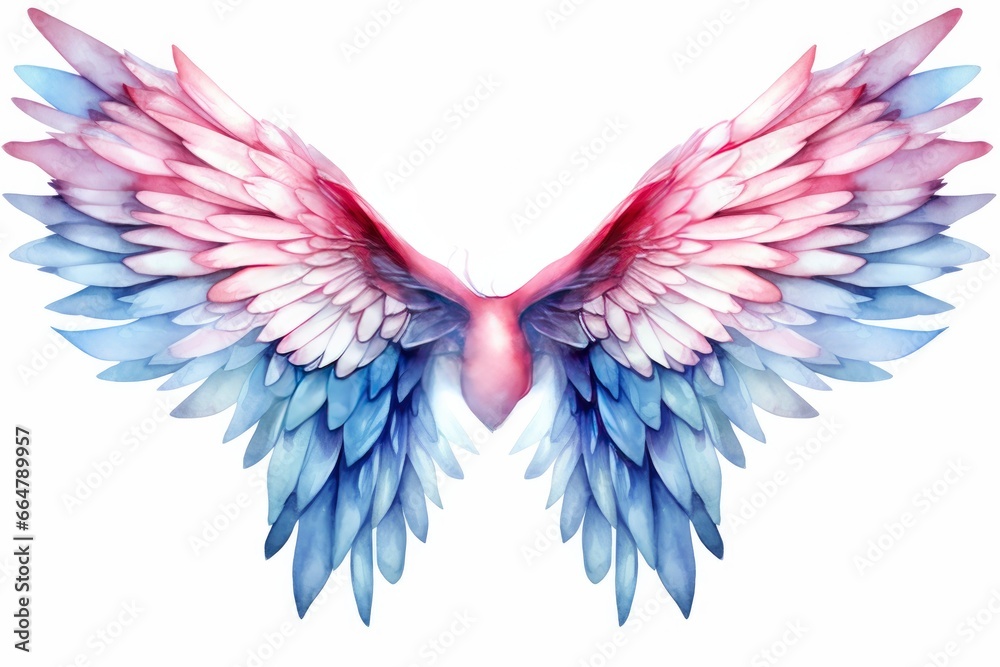 Fototapeta premium Beautiful magic watercolor blue pink wings.