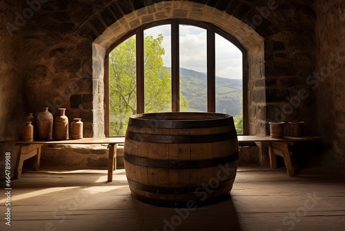 Barrel in an ancient castle beside the window. © Mehdi