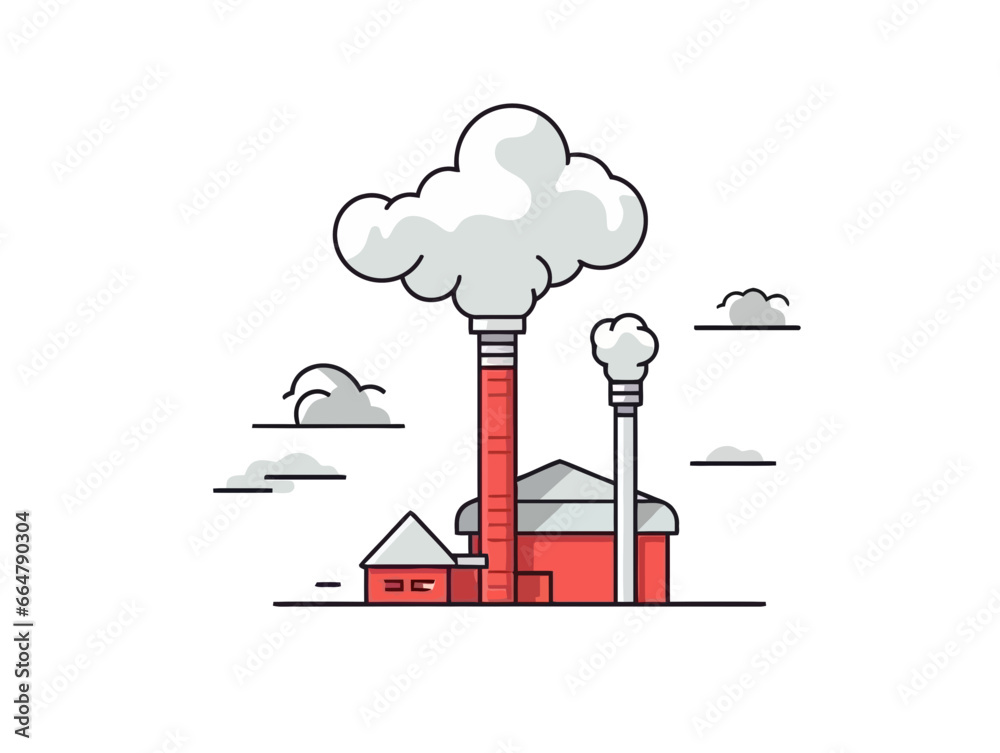 Doodle Smokestack with pollution, cartoon sticker, sketch, vector, Illustration, minimalistic
