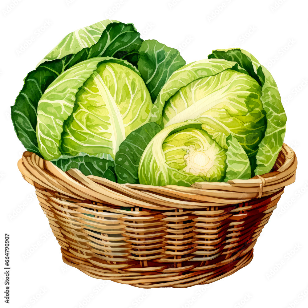 Fototapeta premium Watercolor Cabbages on Basket