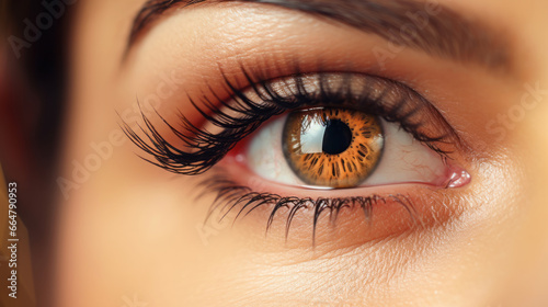 Close up detailed view of beautiful female eye. Macro photo