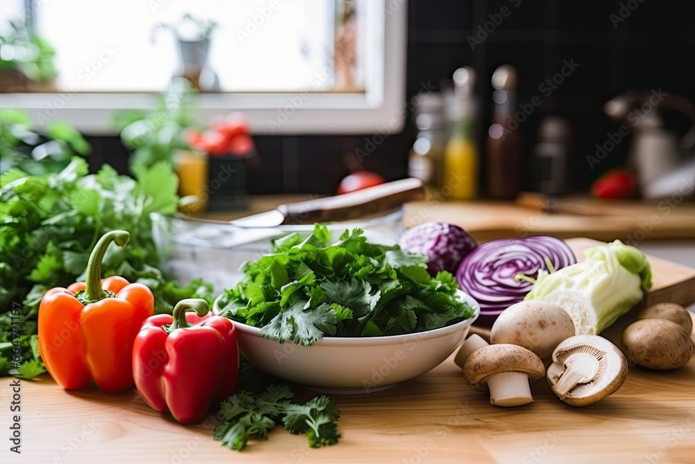 For cooking, fresh vegetables, green salad, peppers, mushrooms, and eggplant. For cooking, fresh vegetables, green salad, peppers, mushrooms, and eggplant.