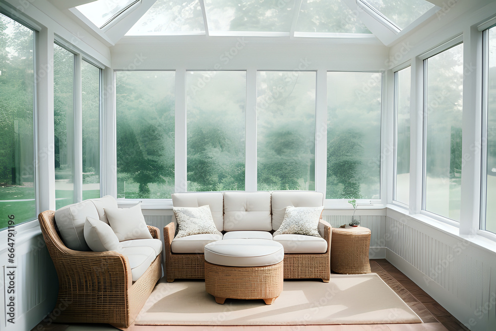 Sun room with comfy seating. Sun room with comfy seating.