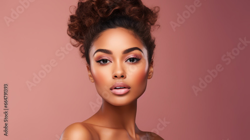 African American ethnicity. Copy space photo portrait of beautiful woman in the studio